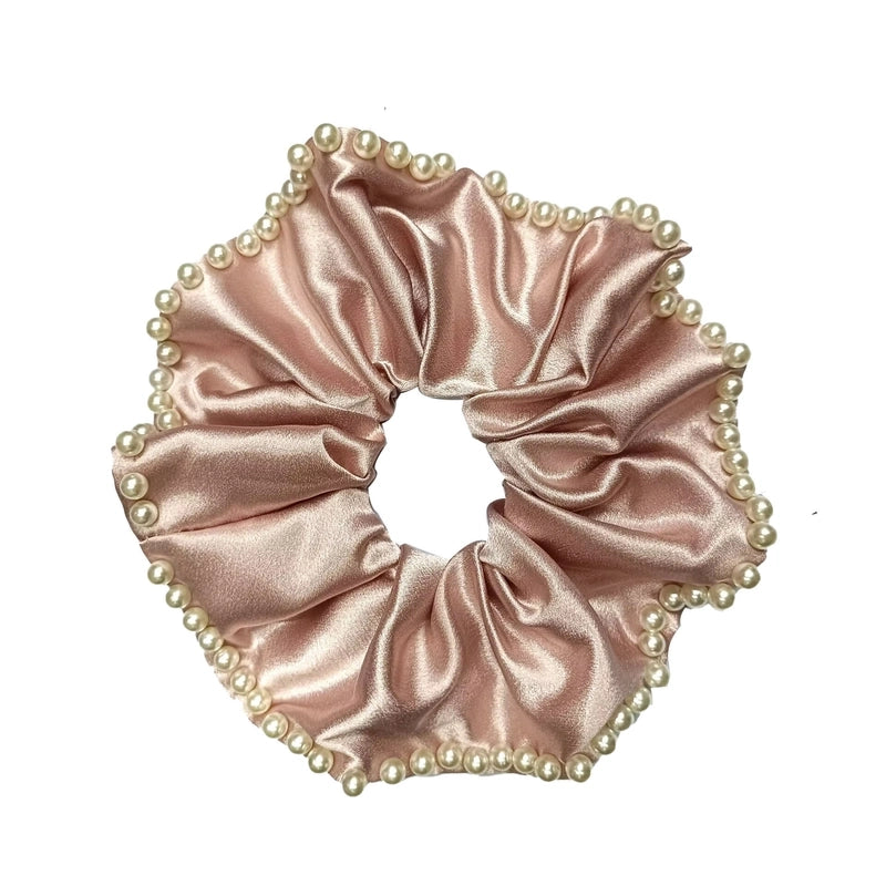 Women’s Elegant Minimalist Solid Color Satin Inlay Pearl Hair Tie