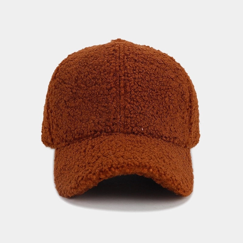 Autumn And Winter New Thickened Lamb Wool Solid Color Curved Brim Peaked Cap Women’s Simple Fashion Warm Baseball Cap Men’s Hat Fashion