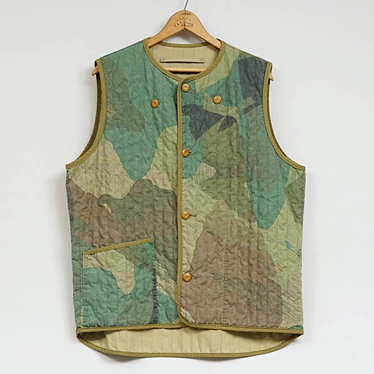 Vintage Camouflage Print Single Breasted Vest