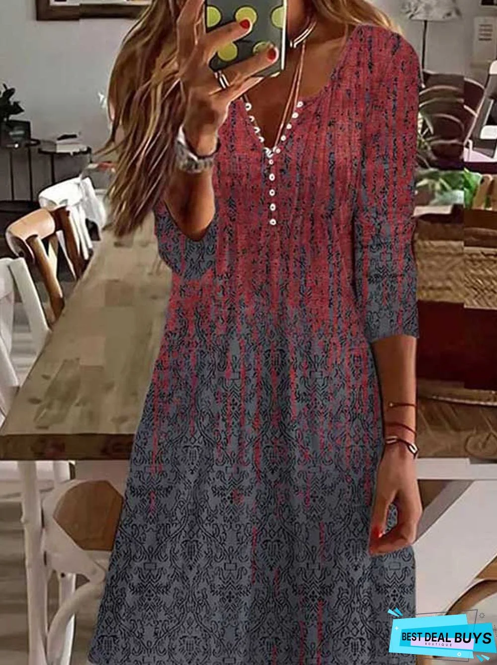 Abstract V Neck Casual Dress