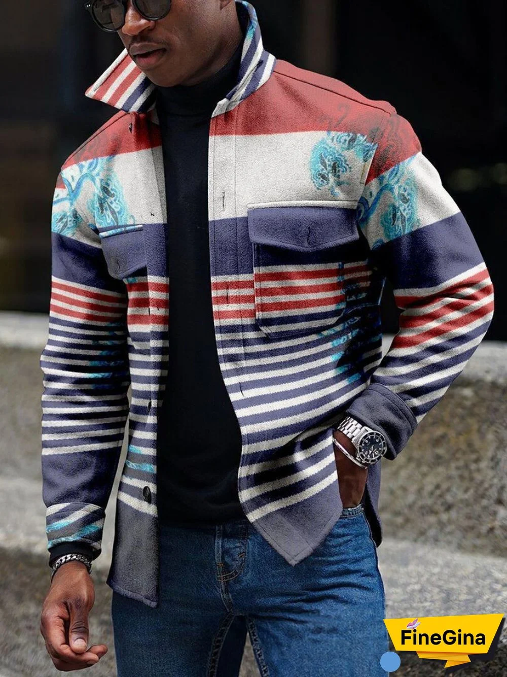 Apricot Men's Casual Geometric Pattern Jacket 004