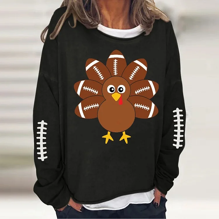 Women's Thanksgiving Football Turkey Printed Sweatshirt