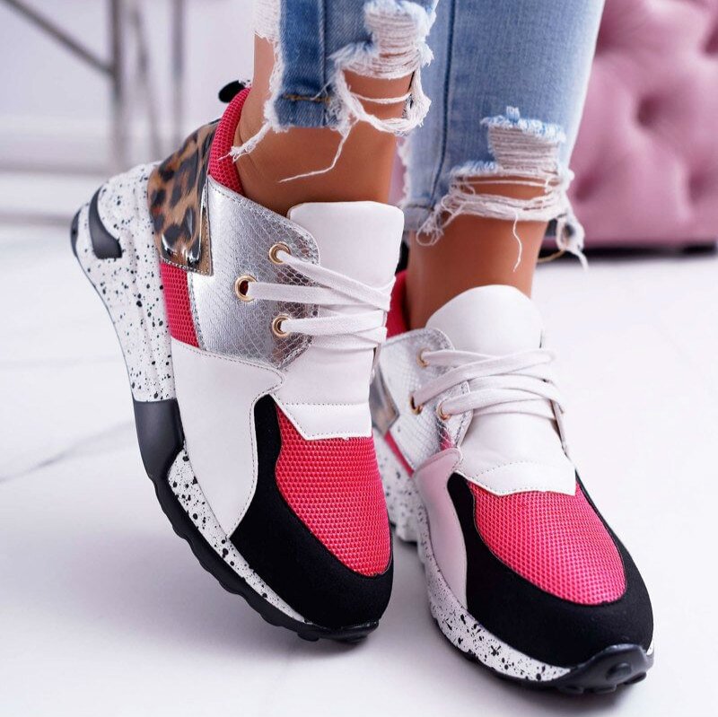 New Fashion Women's Sneakers Leopard Print Leather Thick Bottom Increased Sneakers Casual Comfortable Sports Shoes For Ladies
