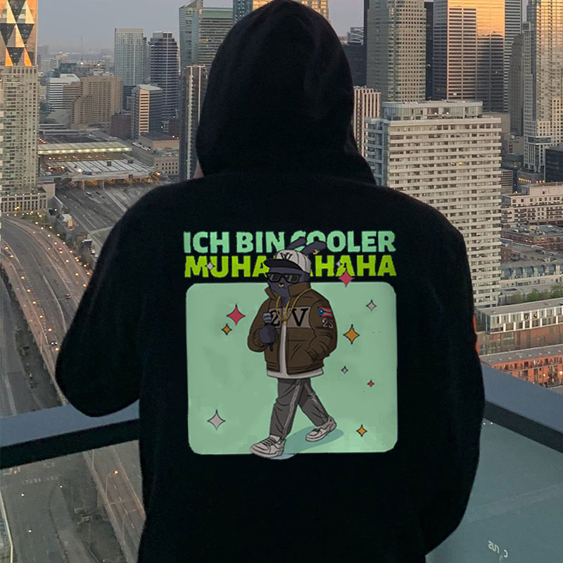 ICH BIN COOLER Bunny Letter Graphic Black Print Hoodie