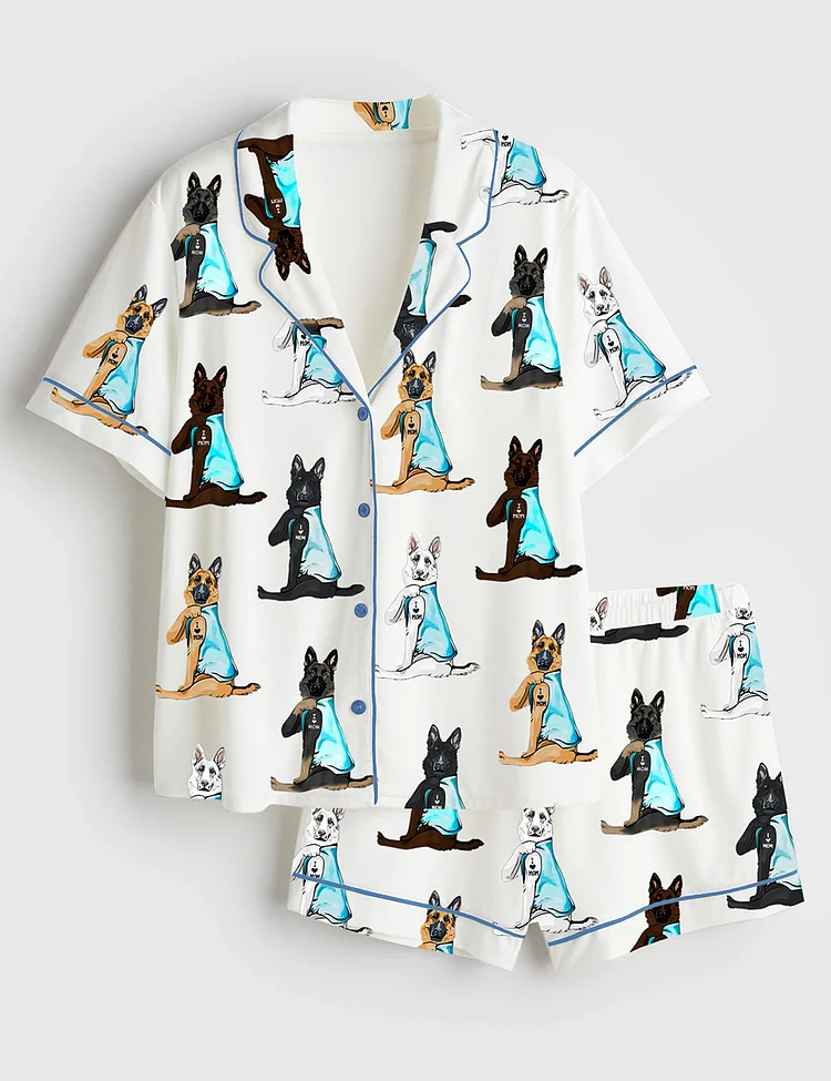 Women&rsquo;s German Shepherd I Love Mom German Shepherd Dog Lover Dog Mom Print Short Sleeve Satin Pajama Set