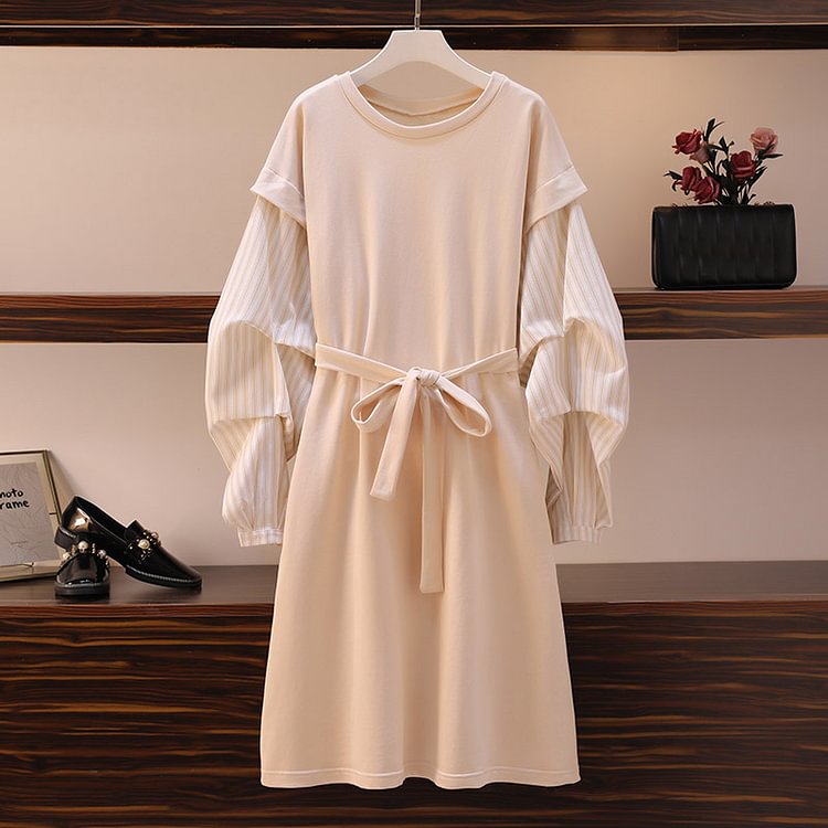  Sweet Color Block Bow Loose Sweatshirt Dress - Modakawa Modakawa