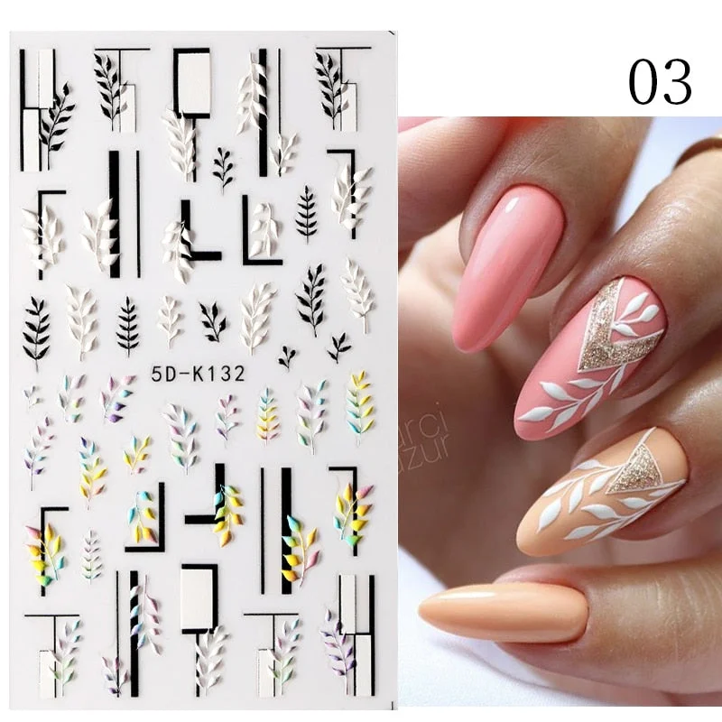 1PC French 5D Nail Sticker Embossed Flower Bubble Pattern Self-Adhesive Slider Wedding Design Nails Decals Nail Art Decoration-Nail Inspo