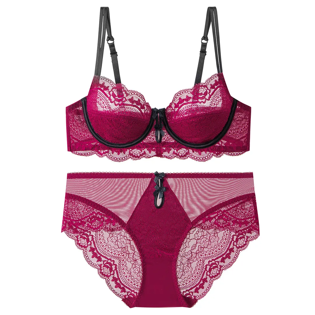 Churchf French Sexy Red Lace Underwear Ultra-Thin Pure Desire Big Bra Show Small Life Year Together Bra Bra