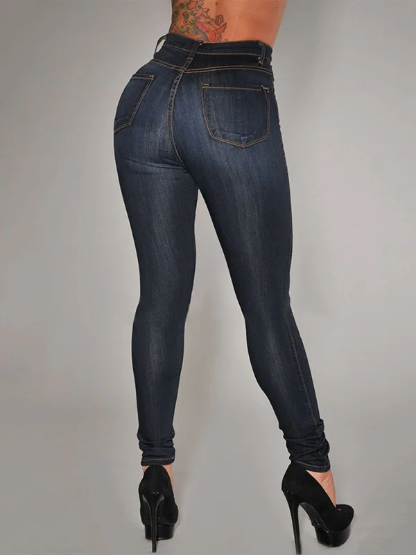 High Waisted Straight Leg Contrast Color Split-Joint Jean Pants Bottoms main image 0