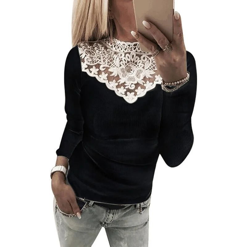 Fashion Lace Stitching Pit Long Sleeve T-Shirt