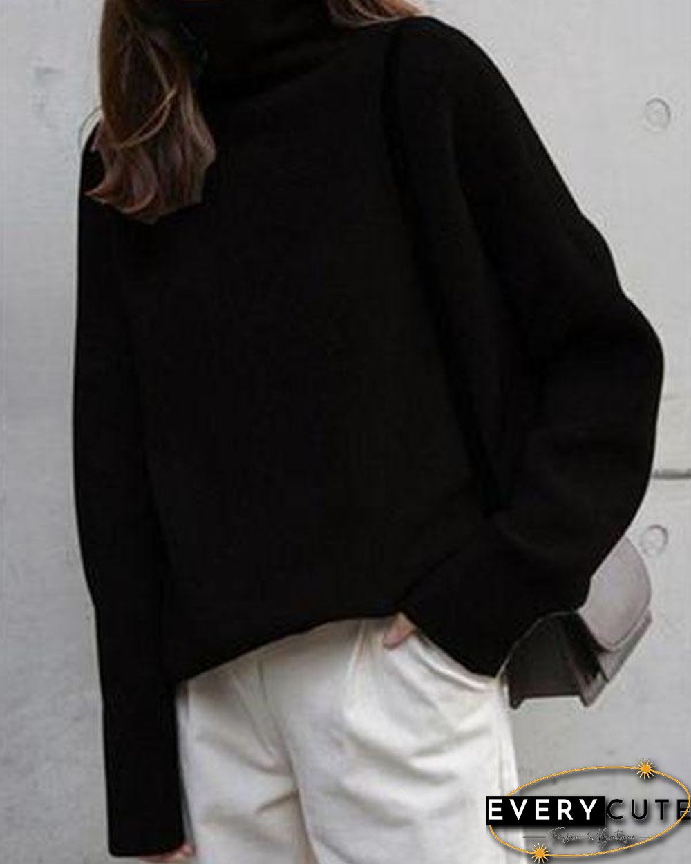 Mnimalistic Pure Color Turtleneck Casual Sweater