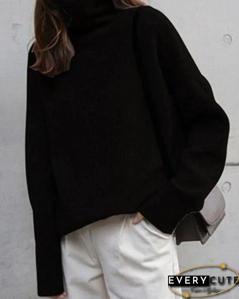 Mnimalistic Pure Color Turtleneck Casual Sweater