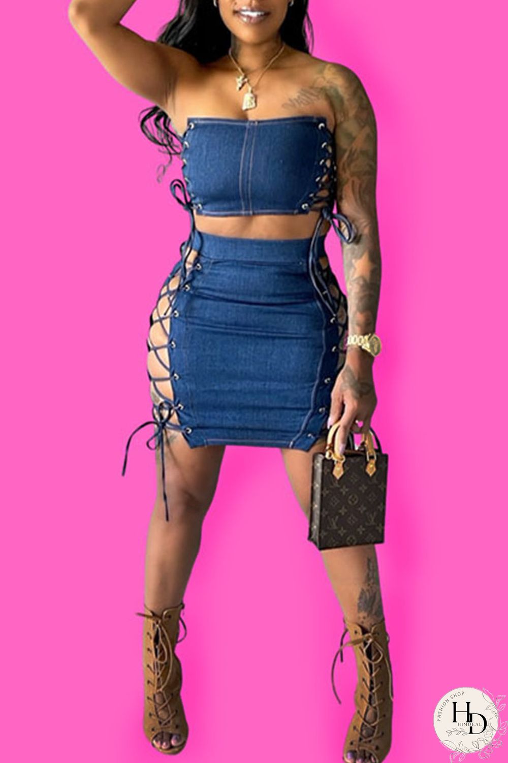 White Sexy Solid Bandage Split Joint Strapless Sleeveless Two Pieces