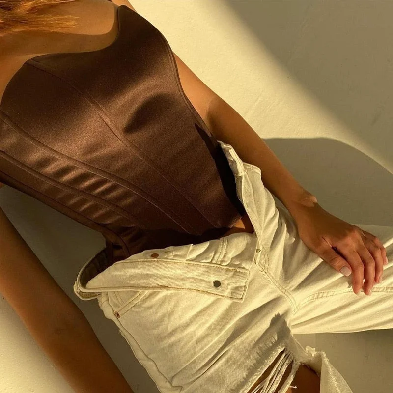 2022 Satin Corset Crop Top Strapless Green Summer Sexy Tube Off Shoulder Party Sleeveless Bustier Tank Tops Women