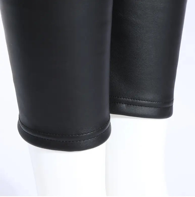 Plush Thick High Waist PU Slim Slim Leather Pants