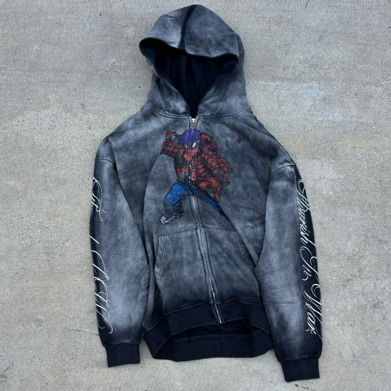 Vintage distressed gradient zip-up hoodie