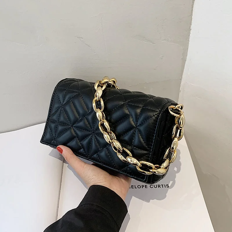 Thick Chain Designer Quilted New Small PU Leather Flap Underarm Baguette Bags For Women 2021 Lady Shoulder Handbag Female