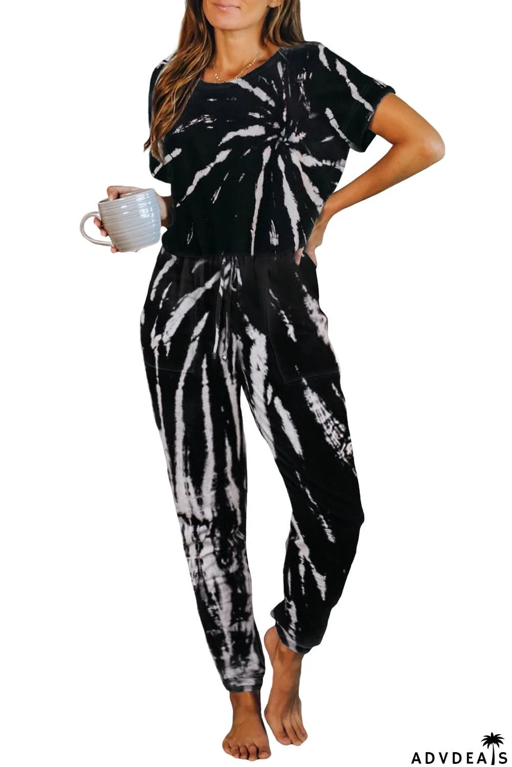 Pocketed Tie-dye Knit Jumpsuit