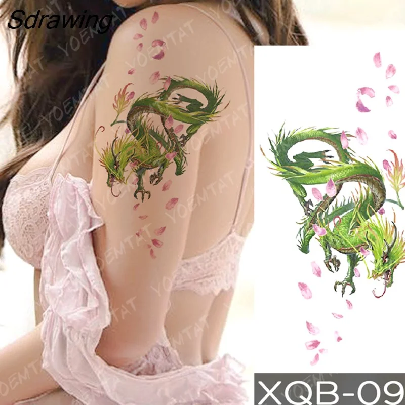 Sdrawing Temporary Tattoo Sticker Rose Snake Flower Tattoos Lace Tiger Dragon Body Art Arm Fake Sleeve Tatoo Women