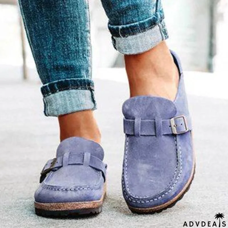 Women’s Casual Round Toe Flat Heel Slip On Backless Loafers