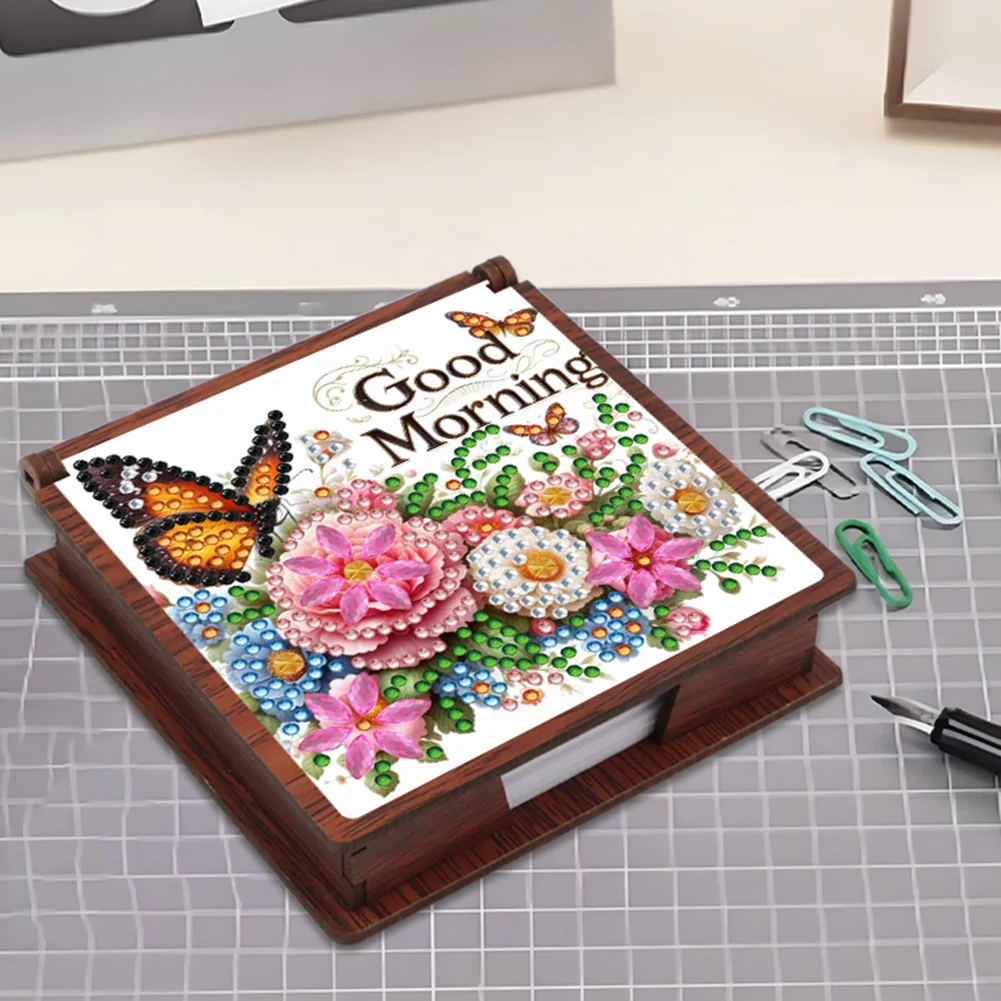 Wooden 5D Diamond Painting Kit Note Box DIY Diamond Art Notepad Box (Flowers)
