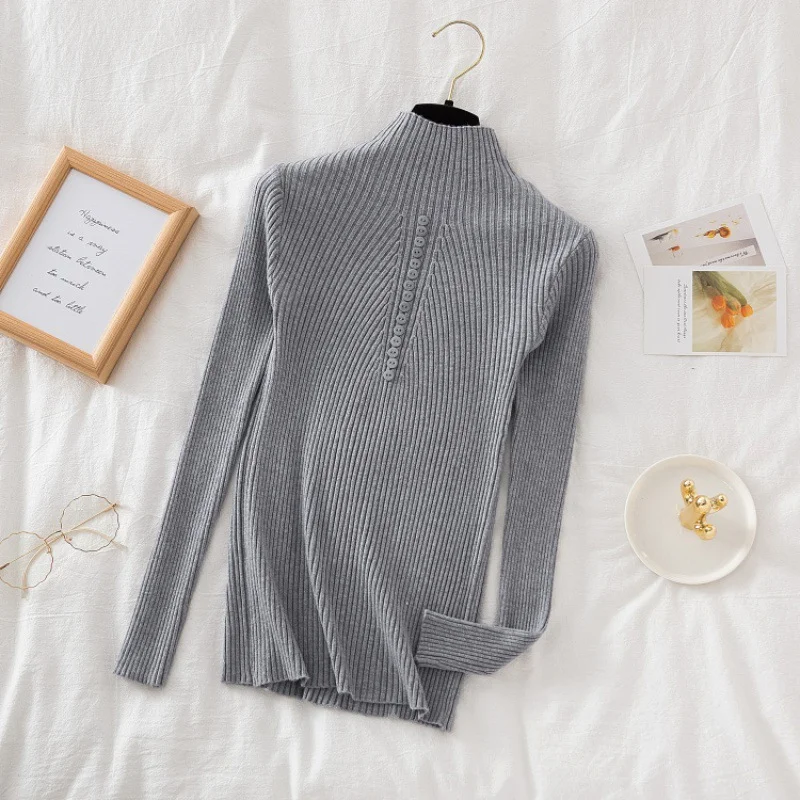 Uveng Uveng Collar Sweater Bottomed Women's Long-Sleeved Top 2024 Autumn And Winter New Button Tight Knitted Shirt