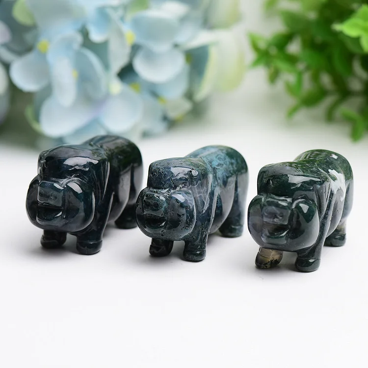 2.1" Moss Agate Pig Animal Crystal Carving