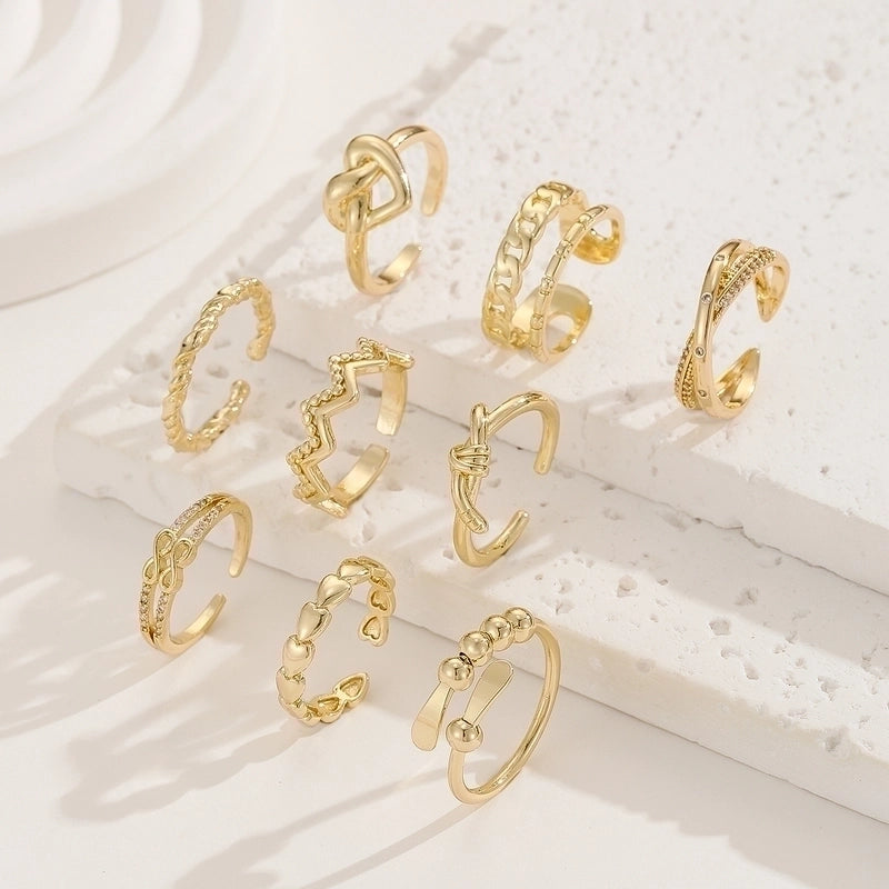 Minimalist Hand Infinity Heart Shape Copper Gold Plated Zircon Rings In Bulk