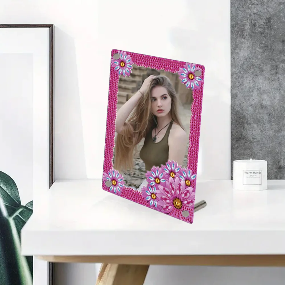 DIY Flower Special Shape Diamond Painting Table Top Photo Frame for Home Office