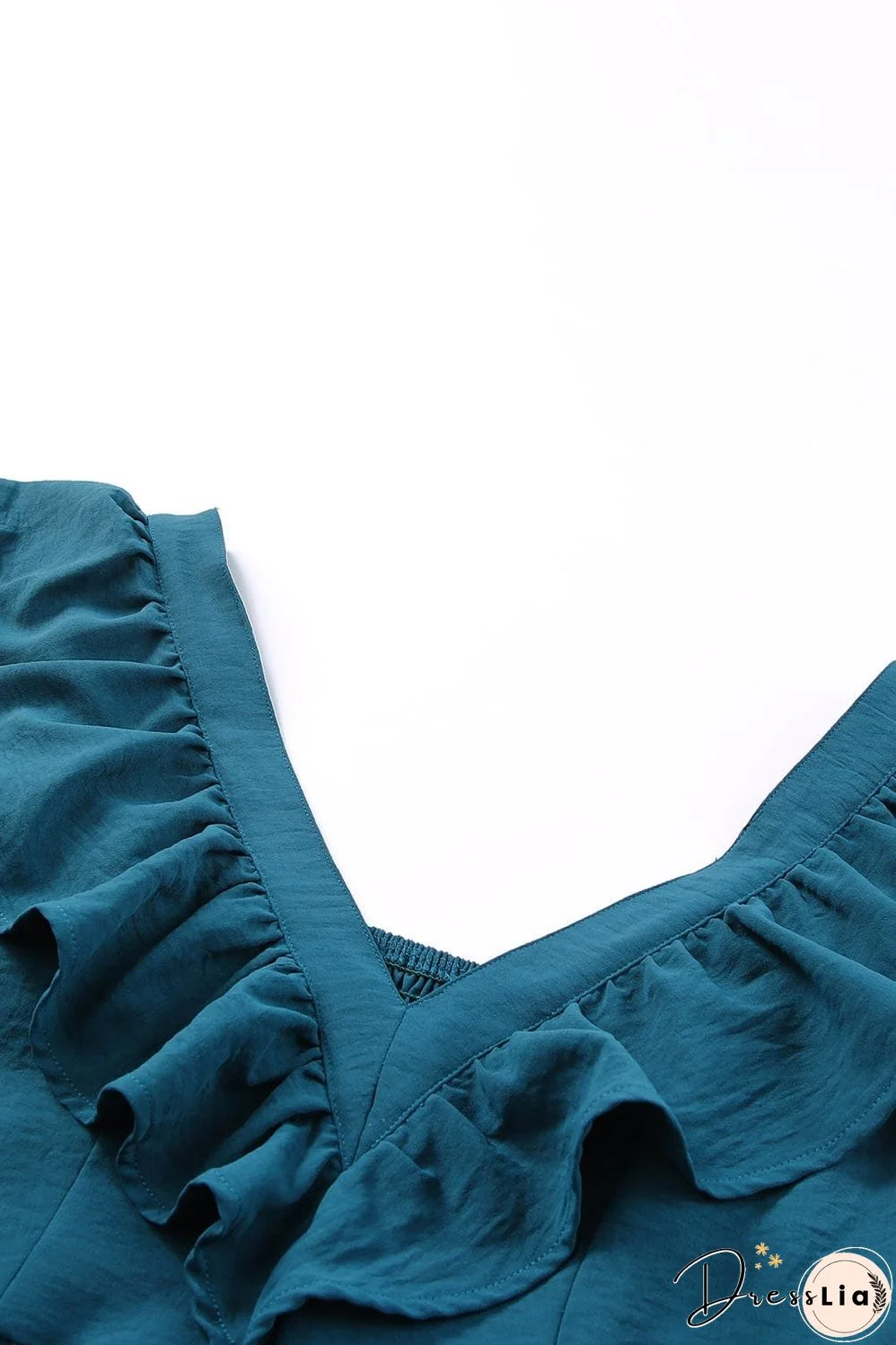 Blue V-Neck Tiered Ruffle Mini Dress with Smocked Back