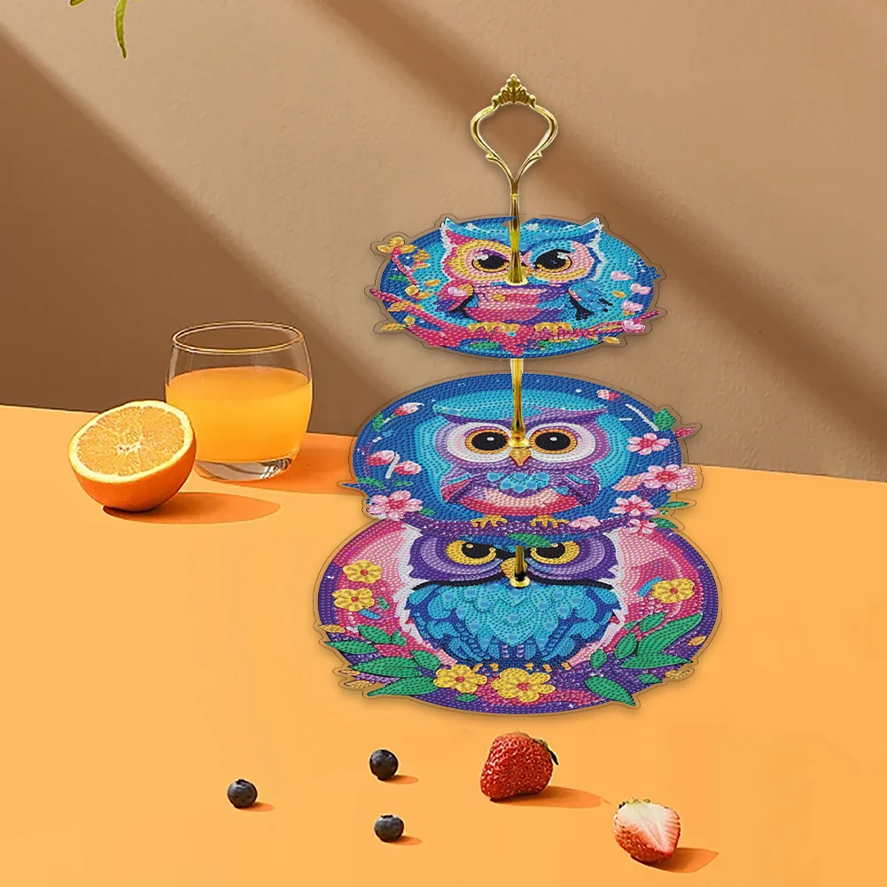 3 Tier Owl Diamond Painting Serving Tray Storage Rack for Adults Beginners