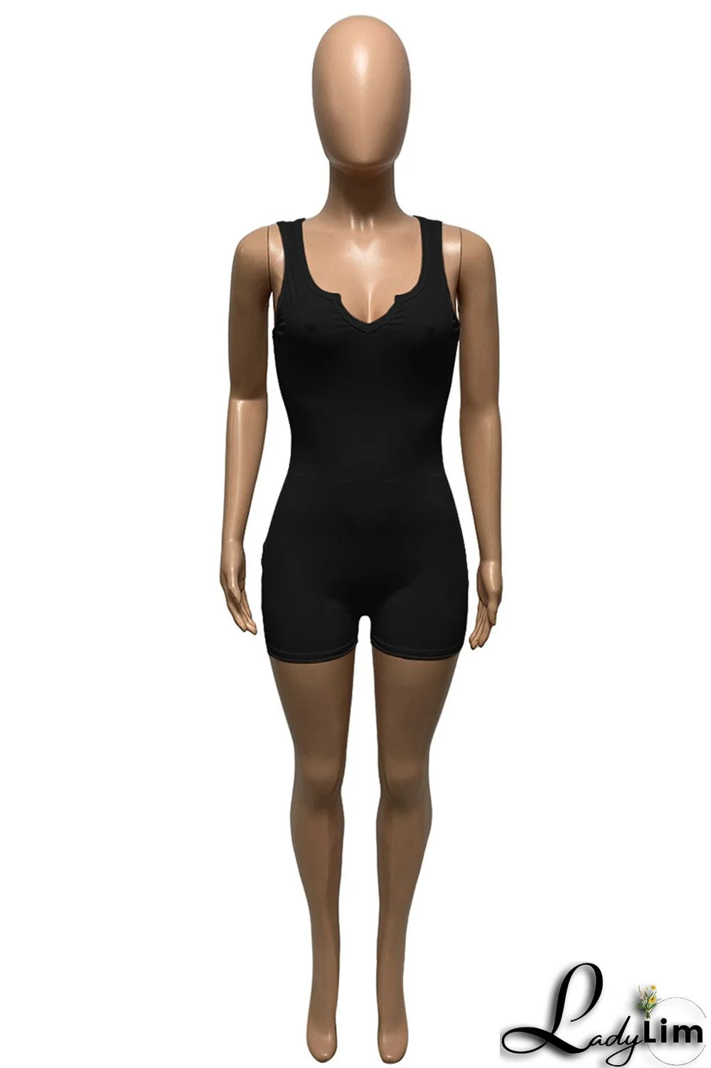 Apricot Fashion Casual Solid Basic V Neck Skinny Romper