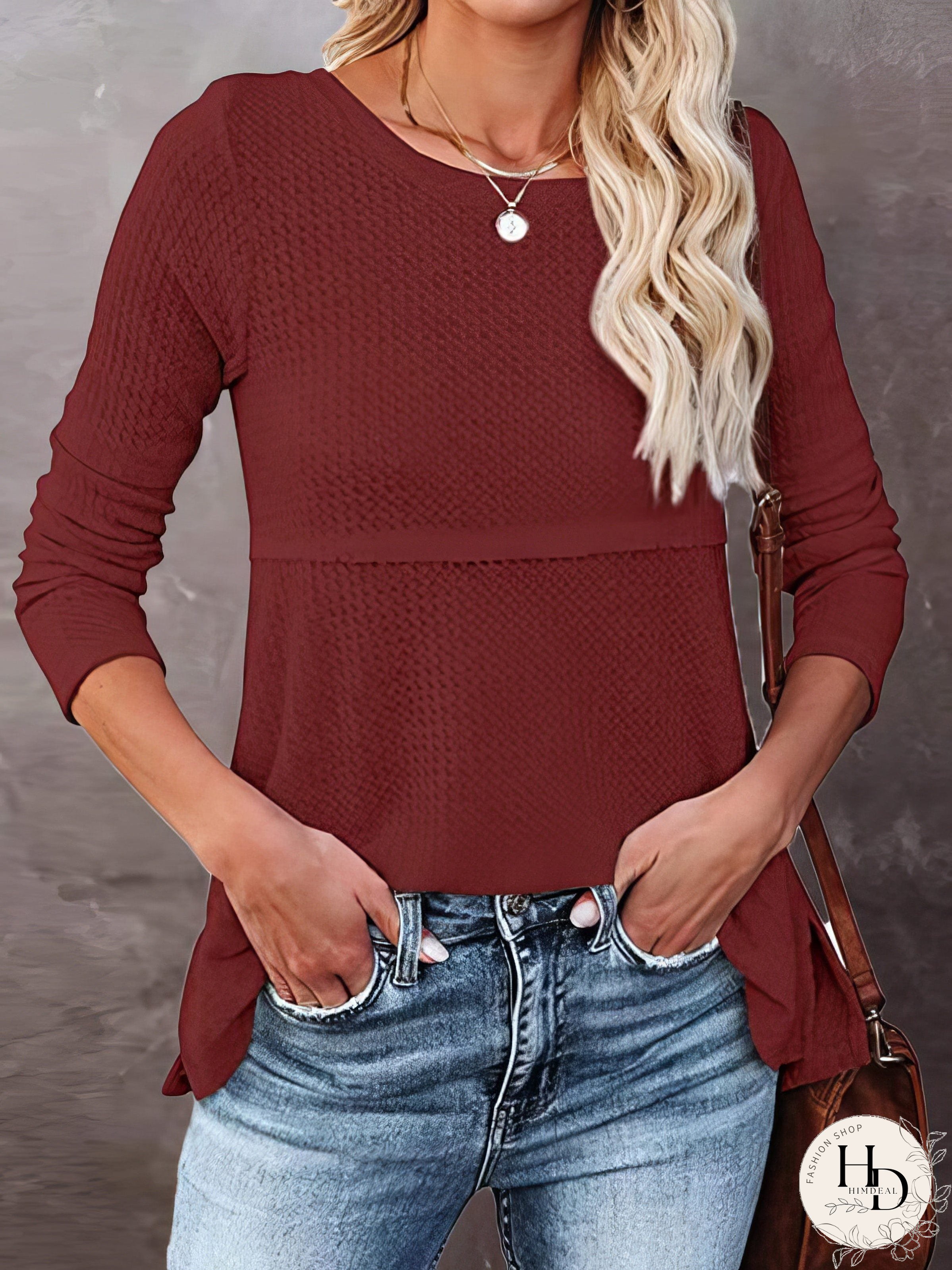 Women's Waffle Knit Long Sleeve T-Shirt