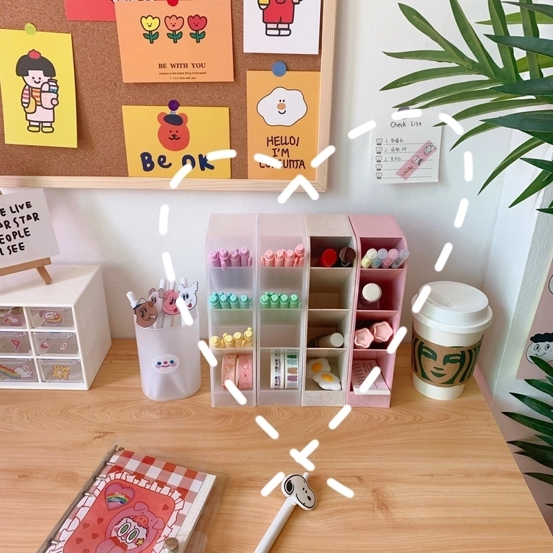 Korean Desktop Storage Tube Simple Cartoon Four-grid Oblique Pen Holder