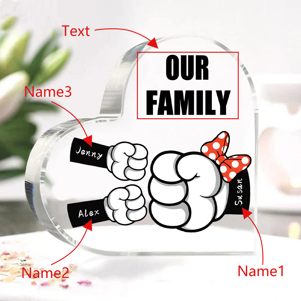 À ma Maman/Mamie - Plaque Acrylique en Forme de Cœur 3 Prénoms Personnalisés avec 1 Texte