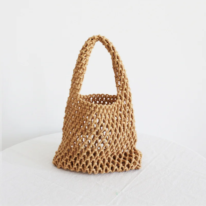 Fashion hollow net pocket cotton rope pouch