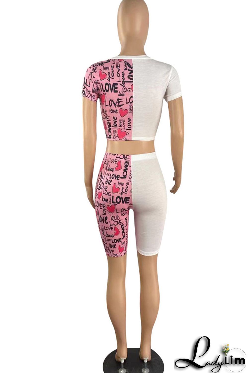 Black Casual Print Split Joint O Neck Short Sleeve Two Pieces