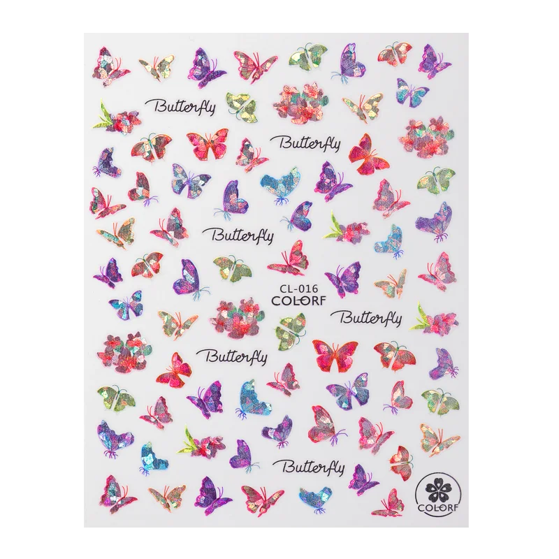 1 Sheet Laser Butterfly Gold Silver Black White 3D Nail Stickers Butterflies Heart Nail Decals Slider DIY Nail Art Decotaion-Nail Inspo