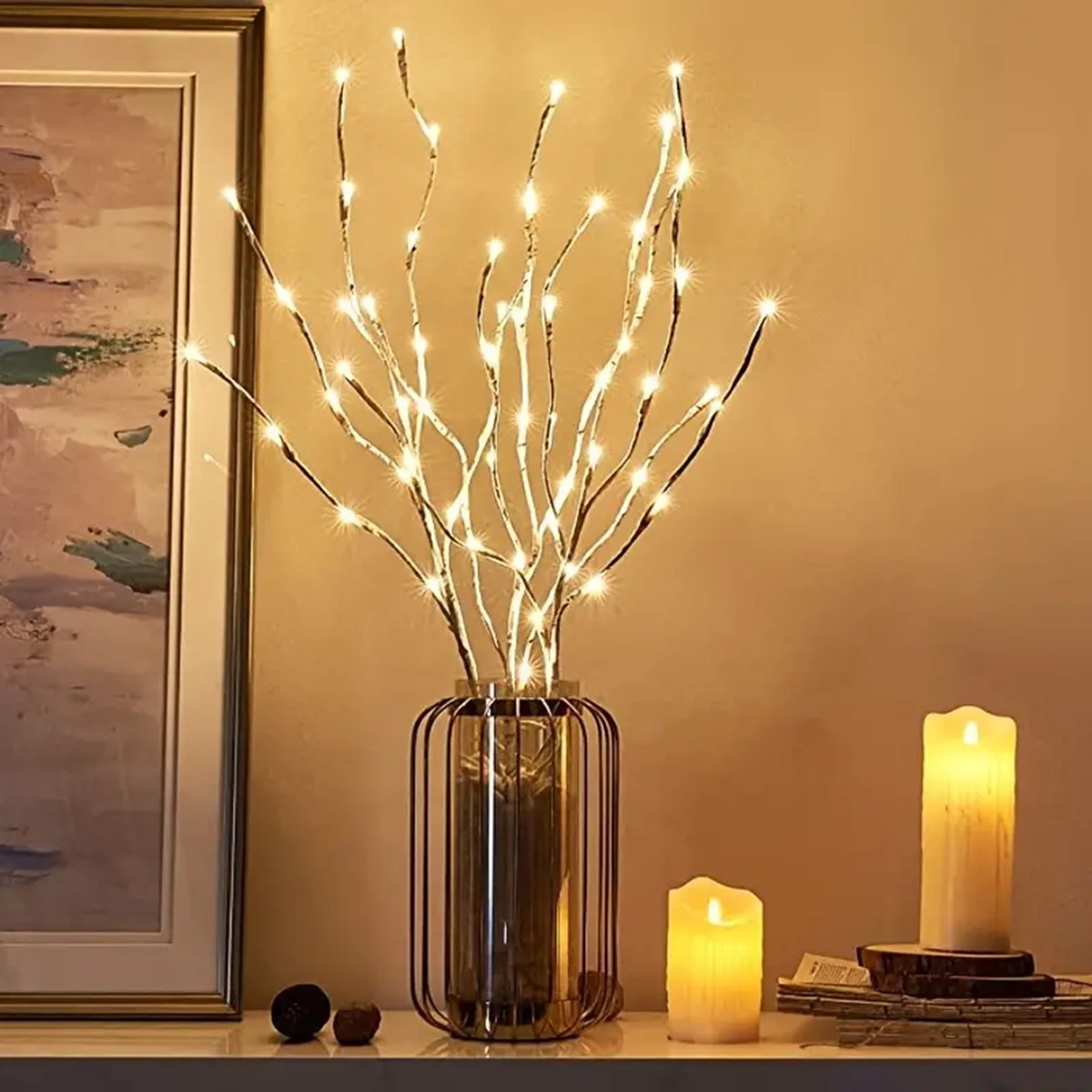 Tegooe Battery-Operated LED White Birch Branch Lights - 28 Inch Twig Decor