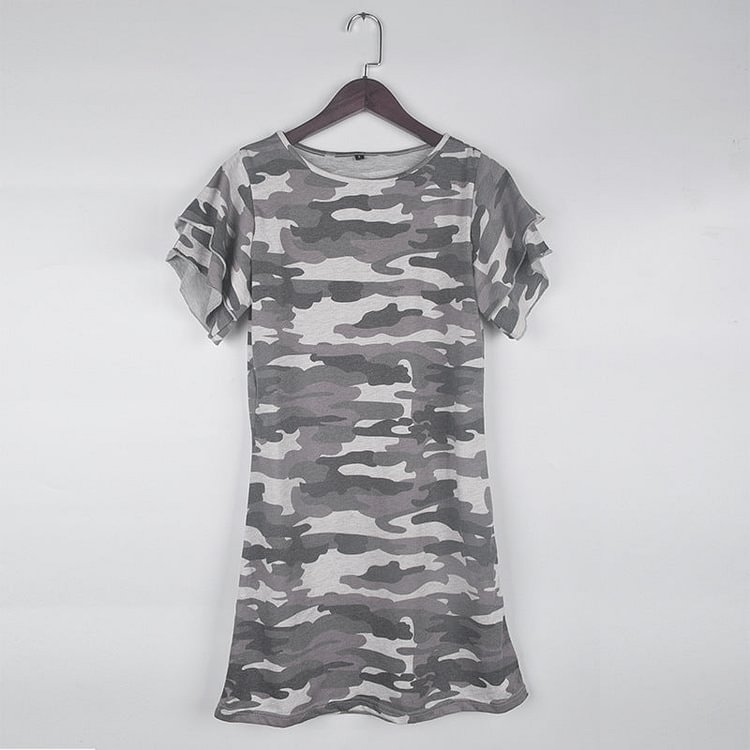 Cool Layered Angel Sleeves Camo Bodycon Camouflage Short Dress