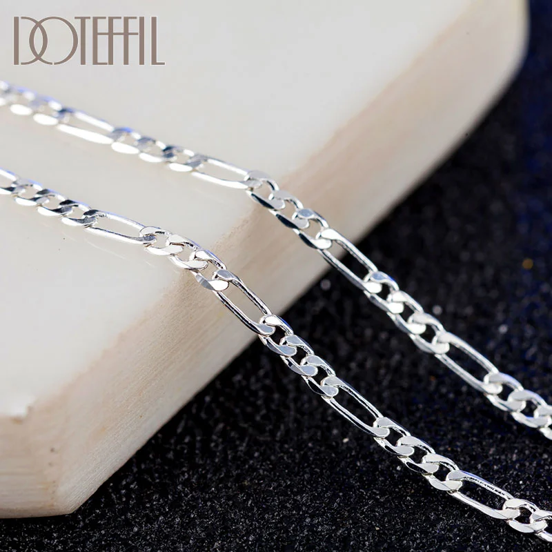 DOTEFFIL 925 Sterling Silver 16/18/20/22/24/26/28/30 Inch 2mm Sideways Flat Chain Necklace For Women Man Jewelry