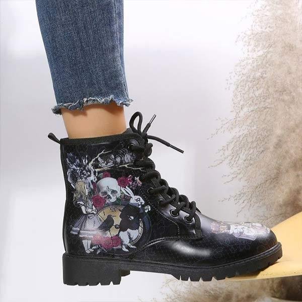 Women'S Round Toe 3d Printed Lace-Up Martin Boots 11105314C