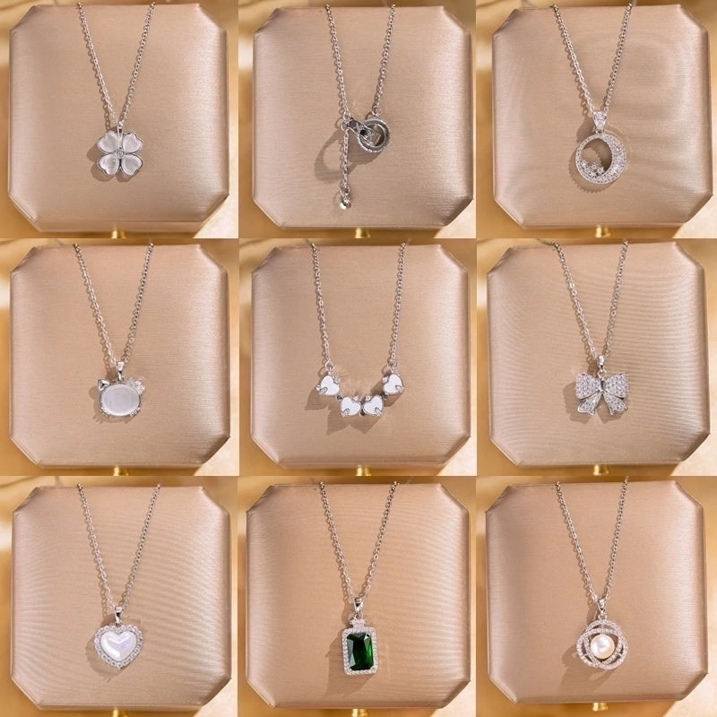 Elegant Lady Modern Style Letter Butterfly Lock 304 Stainless Steel Copper Acrylic Zircon K Gold Plated Inlay Pendant Necklace