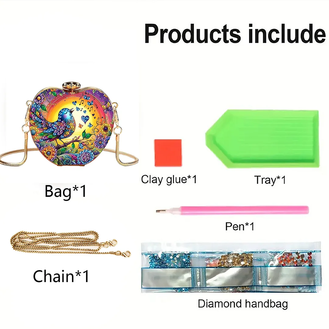 Birds DIY Acrylic Love Diamond Art Painting Card Case Wallet with Chain Small Diamond Painting Crossbody Bag for Adults Women Girls Gift