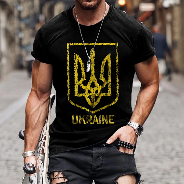 Simpfit Herren T-Shirt „Ruhm der Ukraine“, Ukraine-Dreizack, Militärgrün, Muster, lässig
