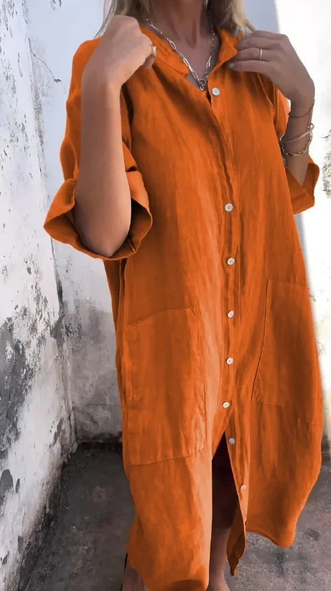 Uveng Uveng New Spring And Summer Loose Leisure Sleeve Cotton Shirt Dress Women