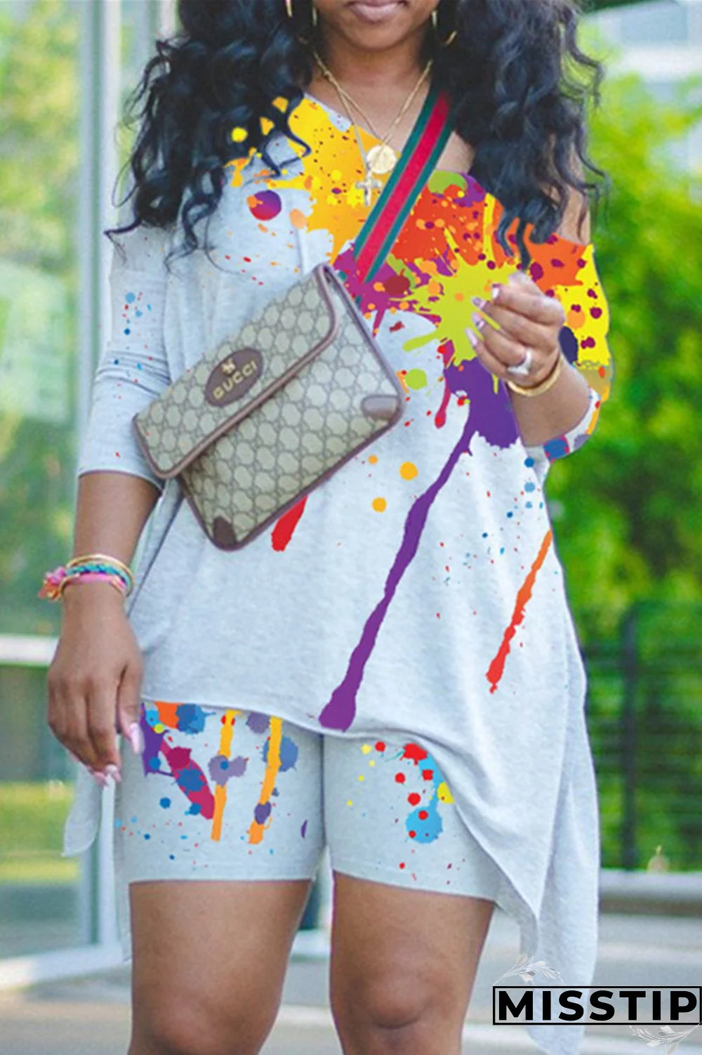 Burgundy Fashion Casual Print Basic Asymmetrical Oblique Collar Long Sleeve Two Pieces