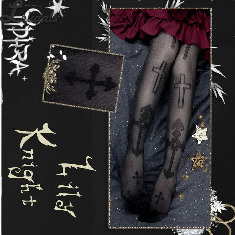 Gothic Lolita Long Cross & Arrow Printed Stockings BE175