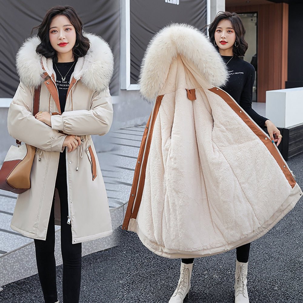 Vielleicht Winter Jacket Women Thick Parkas Long Fur Liner Hooded Winter Coat Women Cotton Padded Jacket Gilrs Jaqueta Feminina