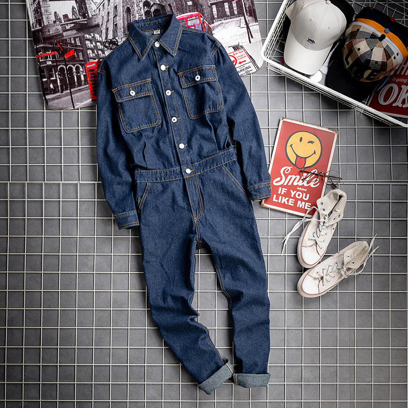 Loose Feet All-match Washed Casual Denim Jumpsuit